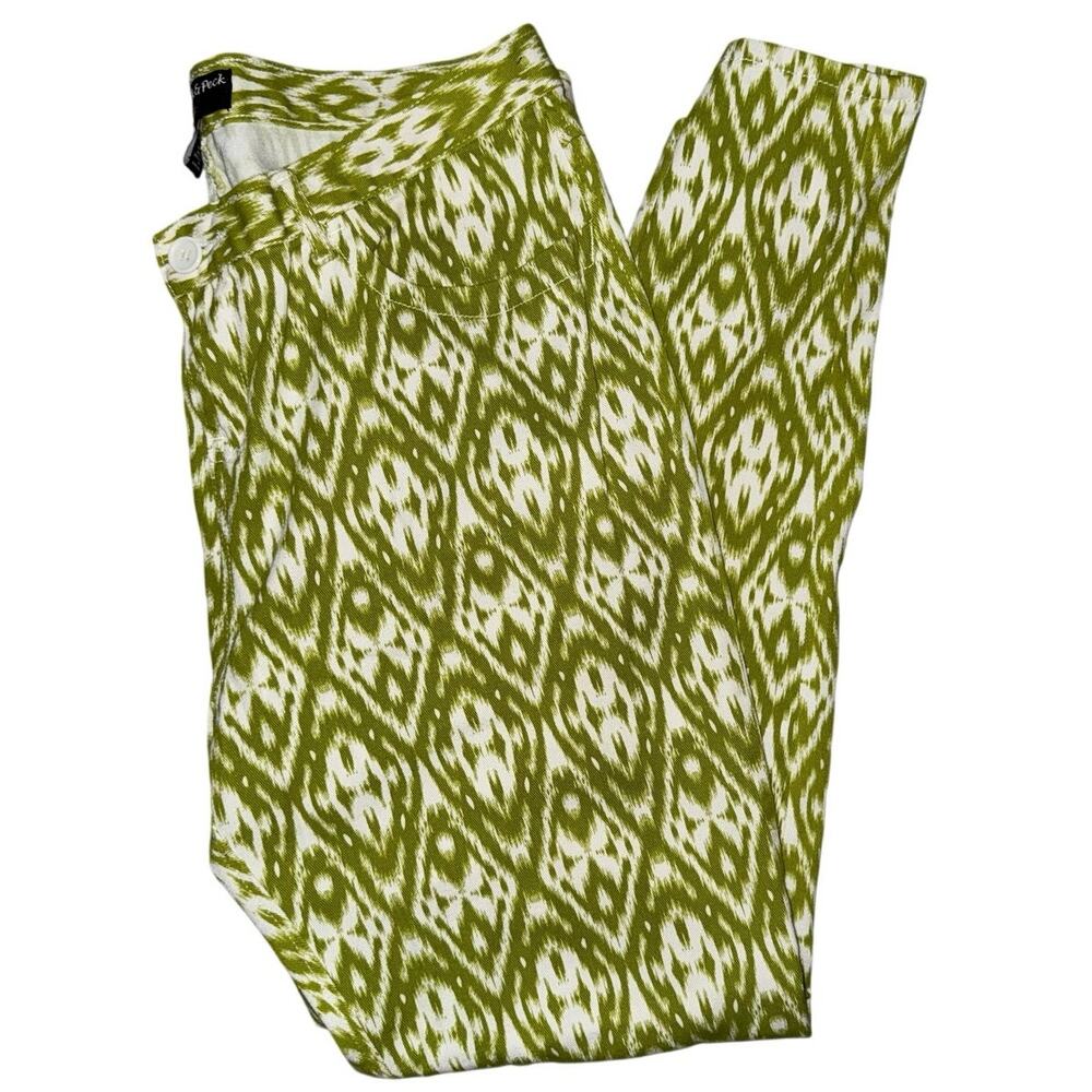 Peck & Peck green and white geometric print pants women’s size 16
